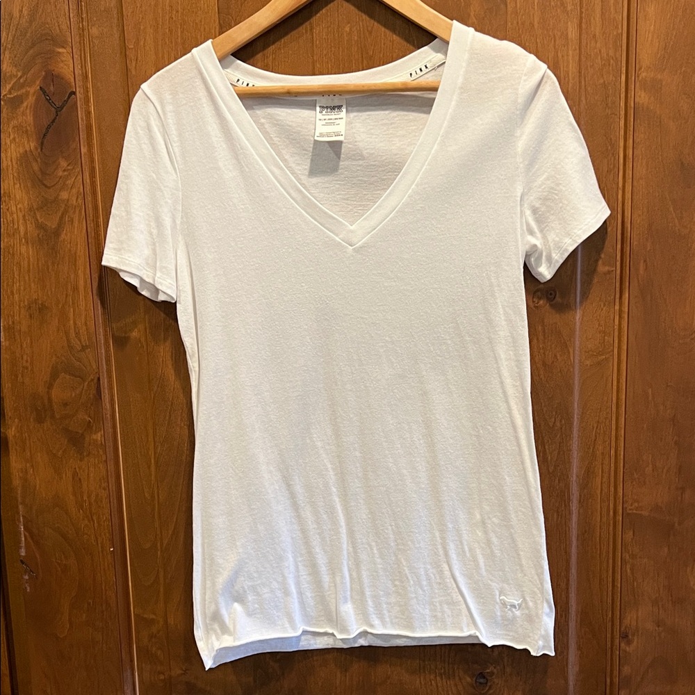 PINK Women's White V-Neck T-Shirt XS